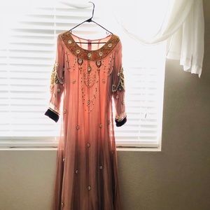 Rose and velvet beaded  Pakistani dress